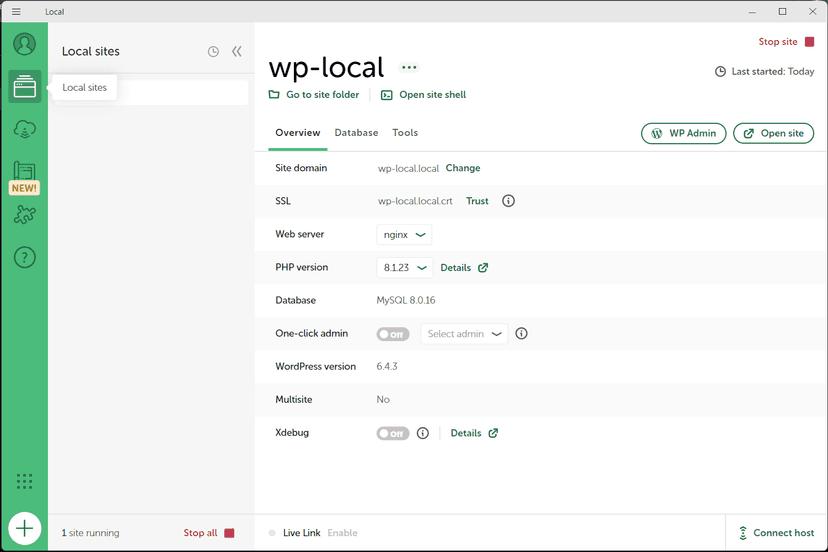 Local - site dashboard